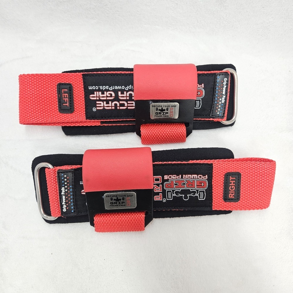 Grip Power Pads PRO Weight Lifting Hooks Wrist Straps Jet Red Left/Right Pair